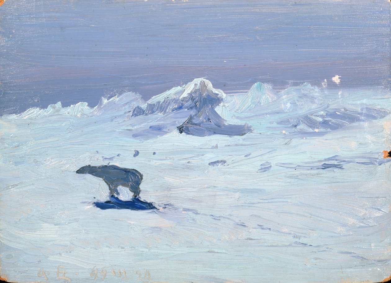 En isbjörn på jakt i månbelyst natt, 1899 av Aleksandr Alekseevich Borisov