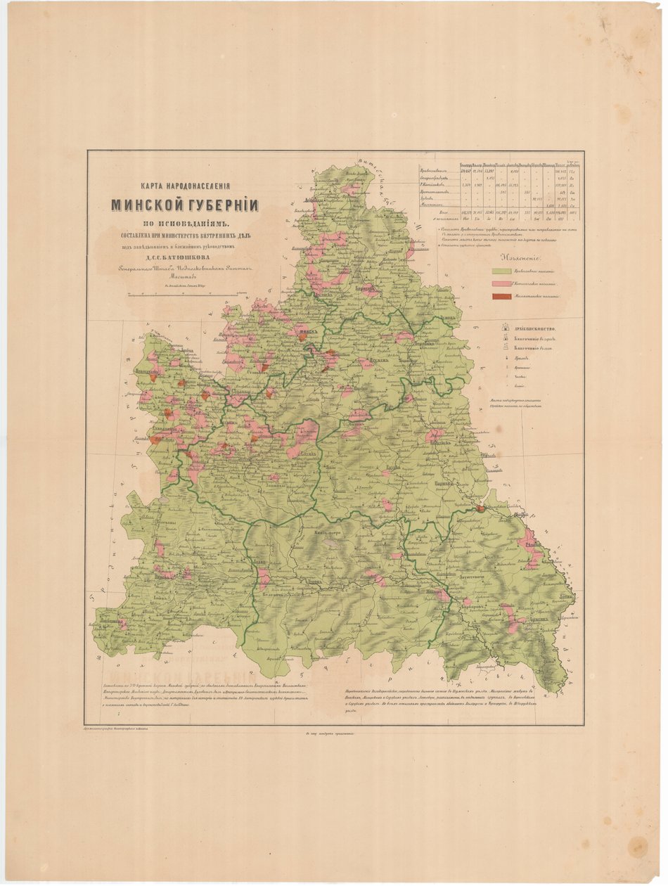 Karta över befolkningen i Minsk Governorate of Confessions, 1864 av Aleksandr Fyodorovich Rittikh