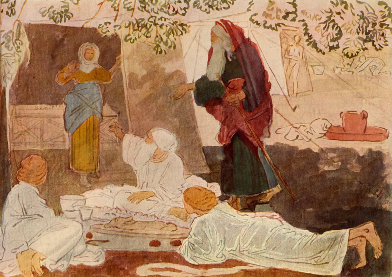 Tre pilgrimer besöker Abraham, mitten av 1800-talet, 1965. av Aleksandr Ivanov