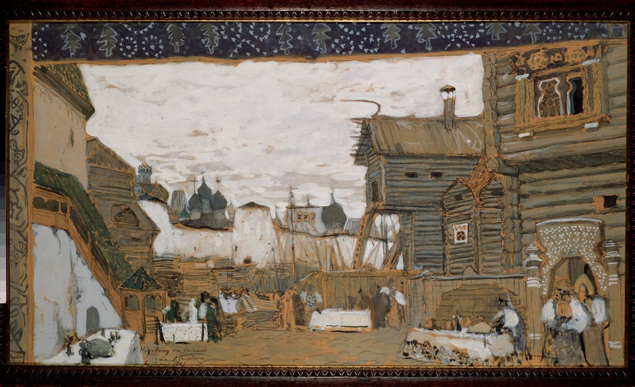 Förberedelseuppsättning för operan The Pskov Maiden av N.Rimsky Korsakov (Rimsky-Korsakov) (1844-1908). Utsikt över ett barns animeplats av Aleksandr Jakovlevic Golovin