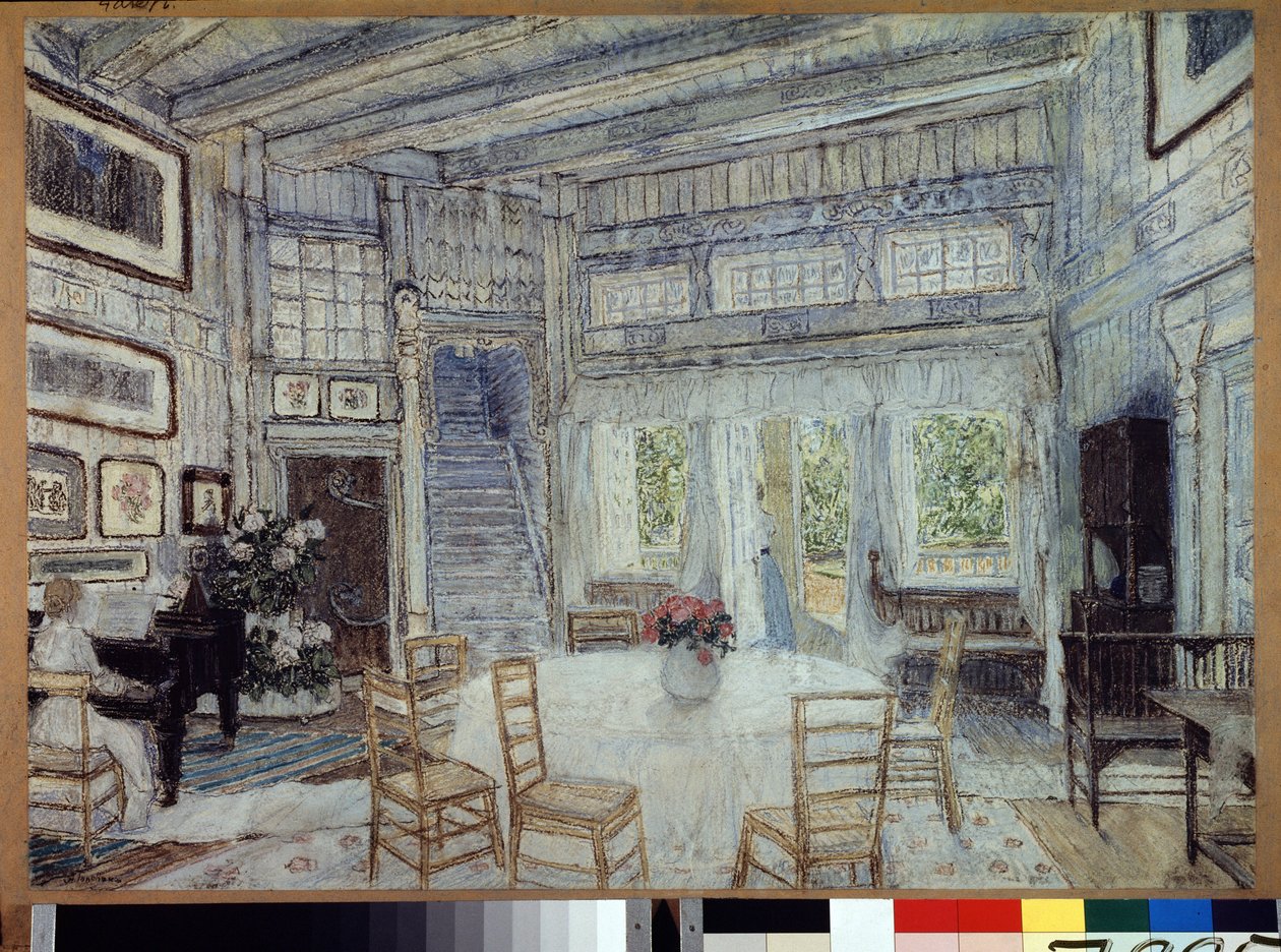 Förberedande dekor för operan The Magic Mirror av Arseny Koreshchenko (1870-1921) (Scenografi för operan The Magic Mirror av A. Koreshchenko). Verk av Alexander Yakovlevich Golovin (Alexander Golovin) (1863-1930), gouache på papper av Aleksandr Jakovlevic Golovin