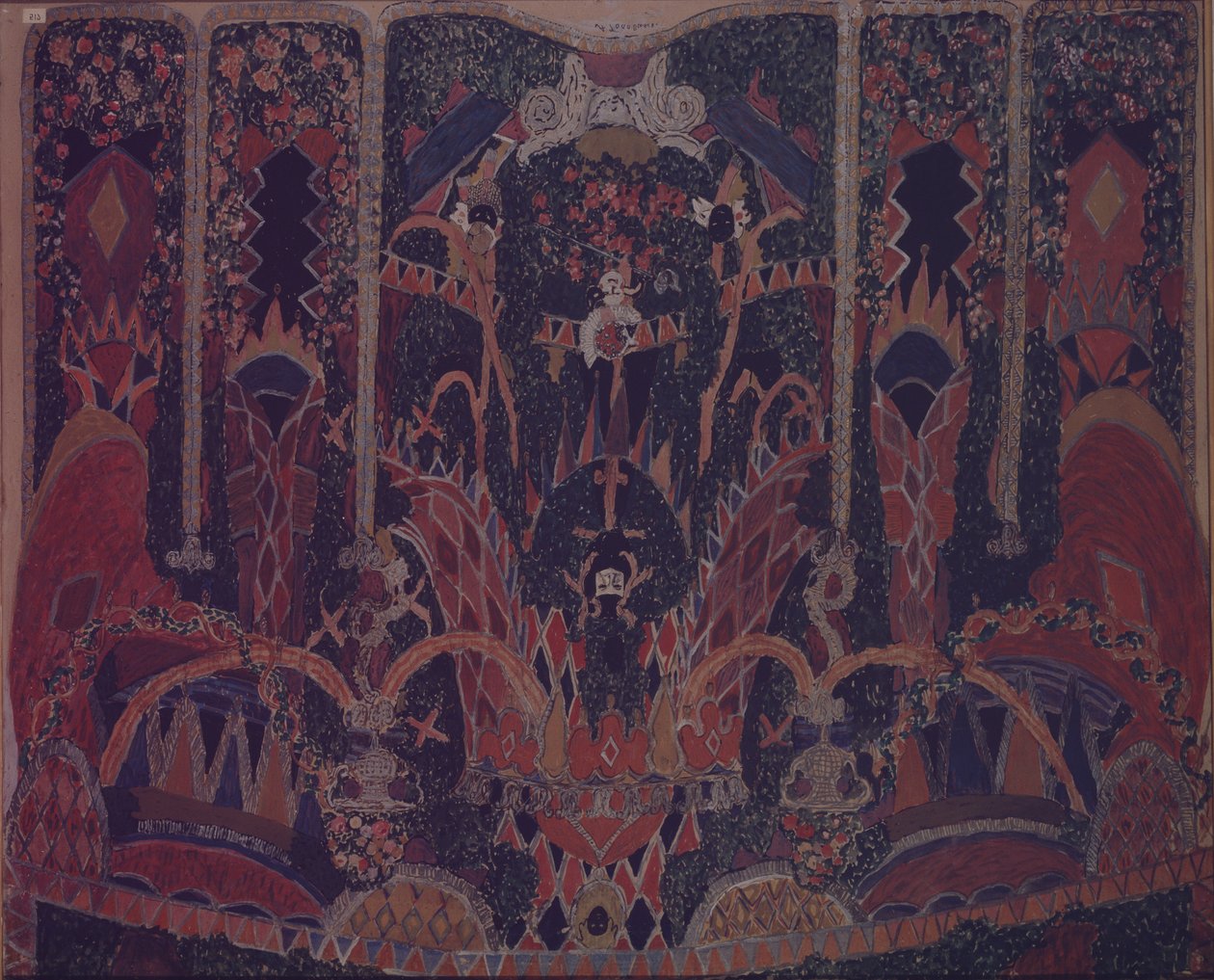 Design av maskeradgardin för teaterpjäsen Maskeraden av M. Lermontov, 1917 av Aleksandr Jakovlevic Golovin