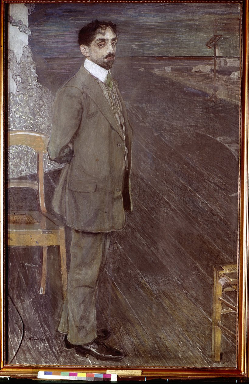 Porträtt av poeten Mikhail Kuzmin (1875-1936) (Porträtt av poeten M. Kuzmin). Verk av Alexander Yakovlevich Golovin (1863-1930), tempera och pastell på duk av Aleksandr Jakovlevic Golovin