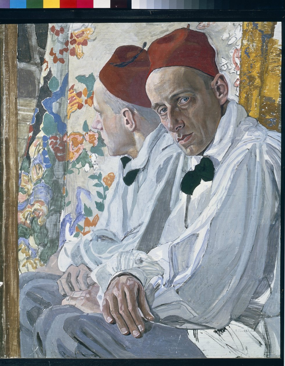 Porträtt av showproducenten Vsevolod Meyerhold (1874-1940). Verk av Alexander Golovin (Alexander Golovin) (1863-1930), tempera på panel av Aleksandr Jakovlevic Golovin