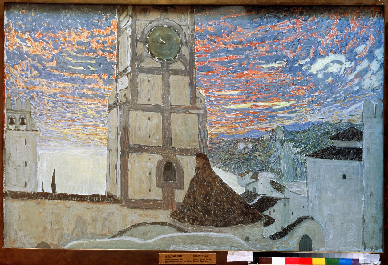 Sicilian Village, Scenografi för Dom Juan av Molière, 1910 (tempera på duk) av Aleksandr Jakovlevic Golovin
