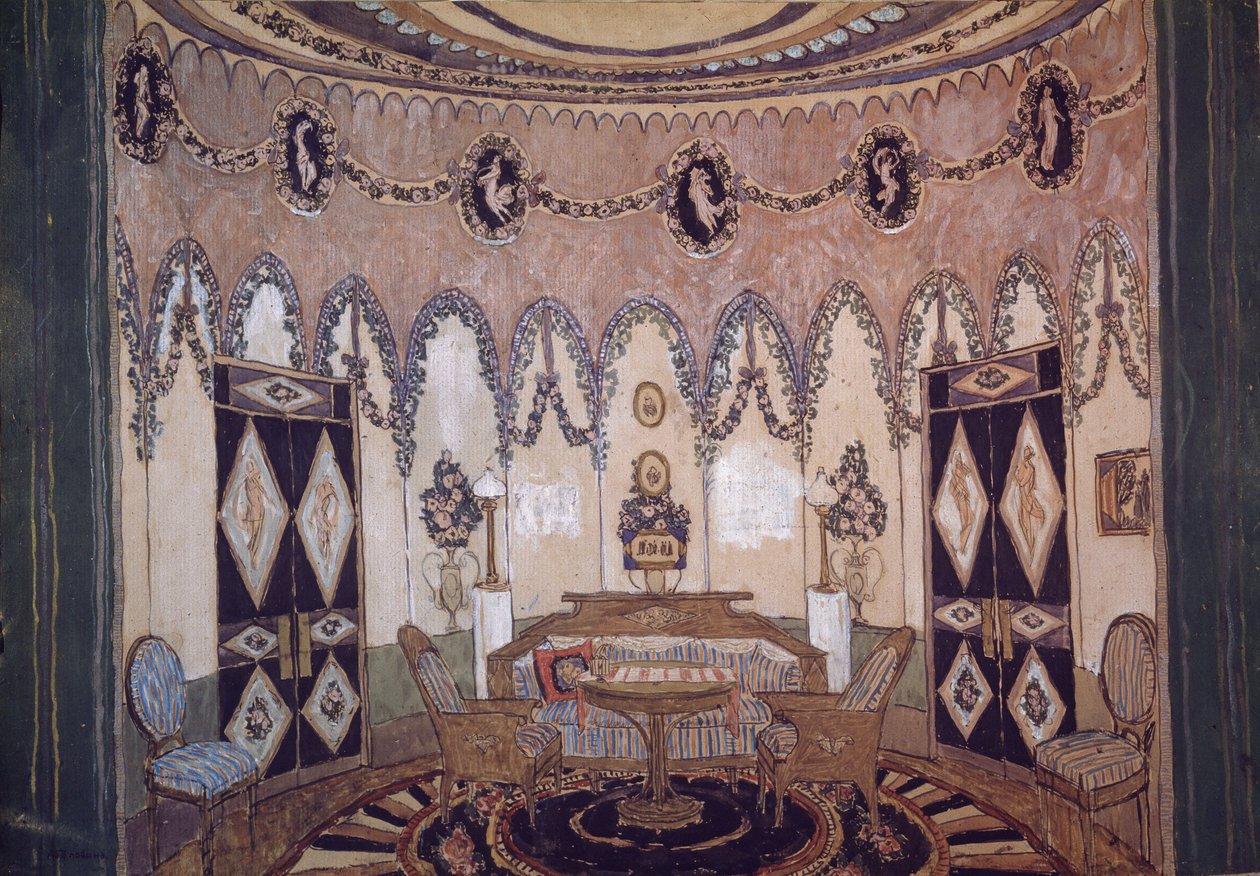 Scenografi för teaterpjäsen Two Brothers av M. Lermontov, 1915 av Aleksandr Jakovlevic Golovin