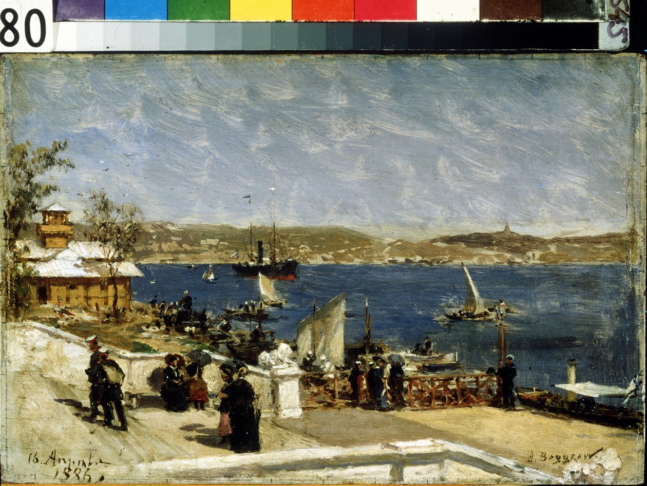 Promenad på stranden i Sevastopol (strandpromenaden i Sevastopol). Målning av Alexander Karlovich Beggrov (1841-1914). Olja på duk av Aleksandr Karlovich Beggrov