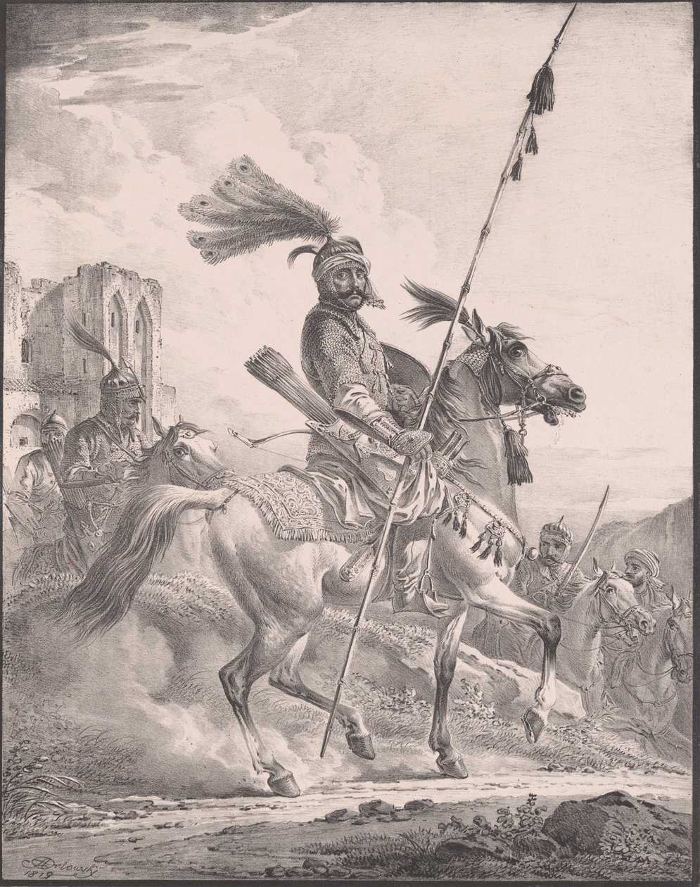 Kurd i militär rustning till häst, 1819., 1819. av Aleksandr Orlovsky