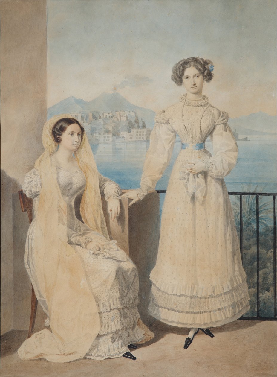 Porträtt av systrarna grevinnor Dorothea 1804-1863 och Catherine 1803-1888 von Tiesenhausen, 1825 av Aleksandr Pavlovich Bryullov