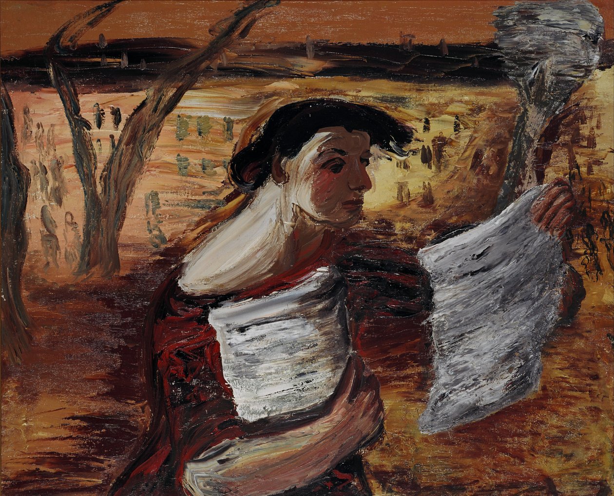 Kvinna med broschyrer av Aleksandrs Drevins