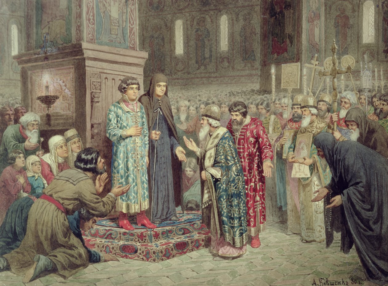 Fono na valaauina Michael F. Romanov (1596-1645) i le Nofoaiga, 1880 swed av Aleksei Danilovich Kivshenko
