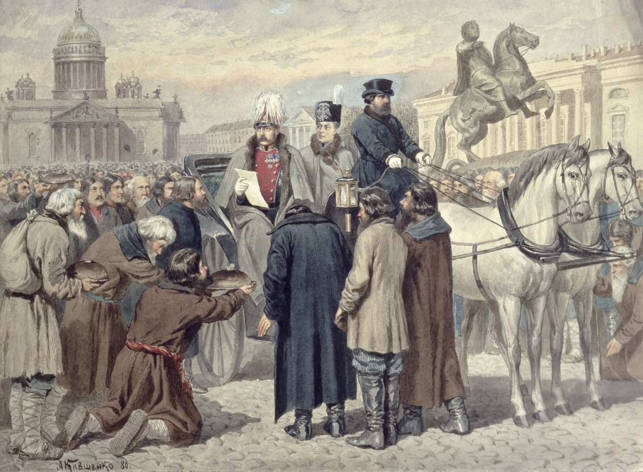 Kejsar Alexander II proklamerade Emancipationsreformen 1861, 1880 av Aleksei Danilovich Kivshenko