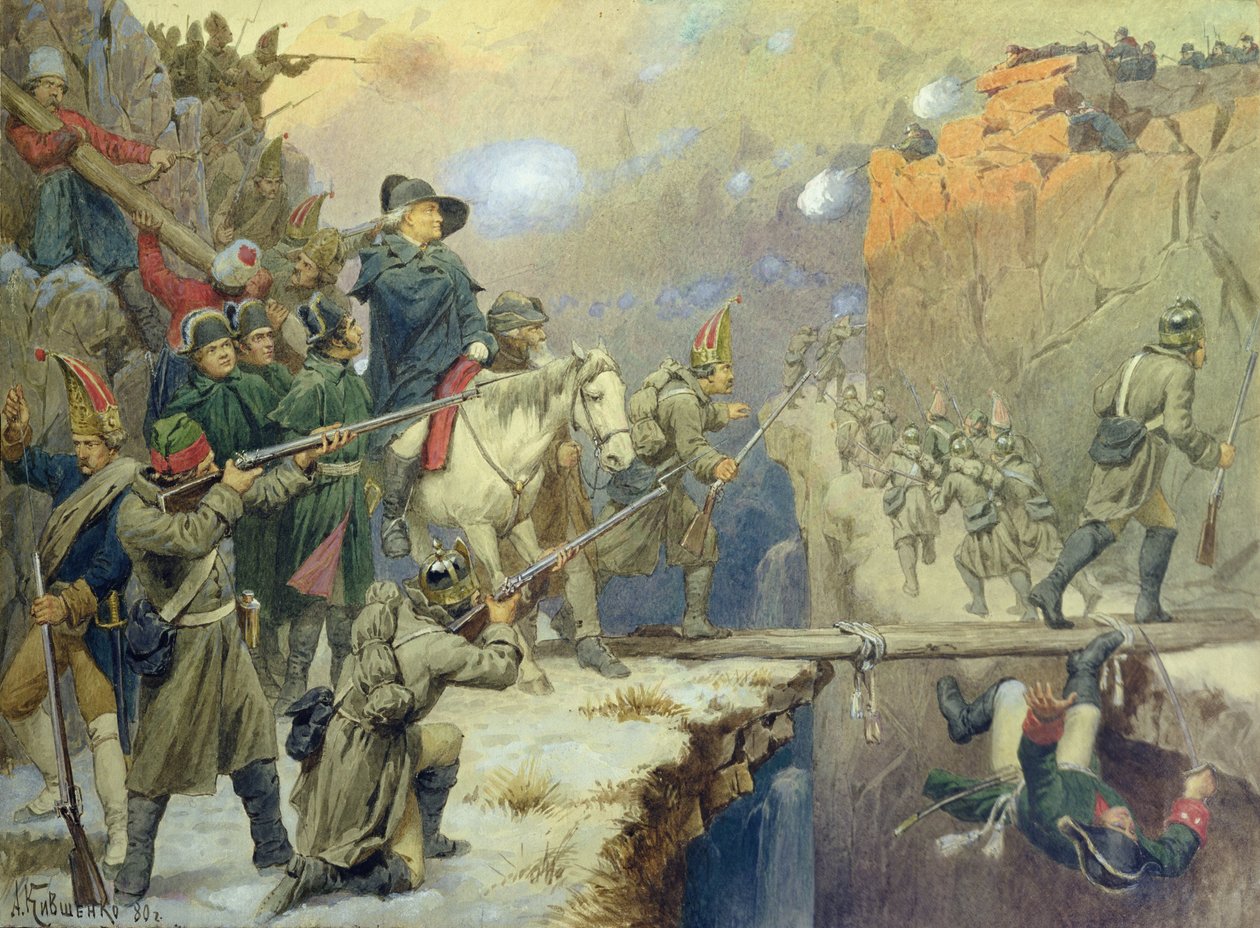 Suvorov korsade Djävulsbron 1799, 1880 av Aleksei Danilovich Kivshenko