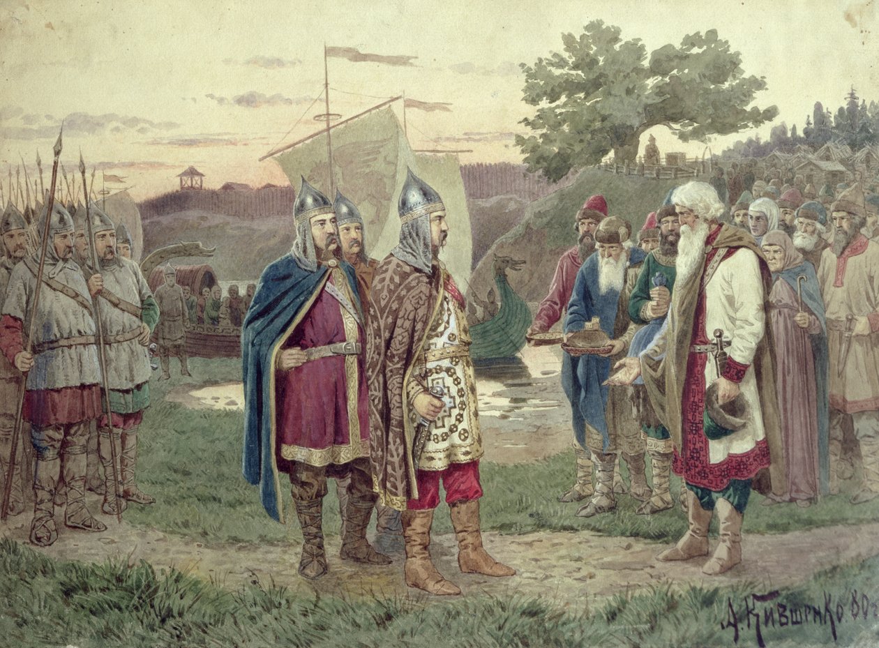 Storhertigens möte med folket i en slavisk stad på 800-talet, 1880 av Aleksei Danilovich Kivshenko