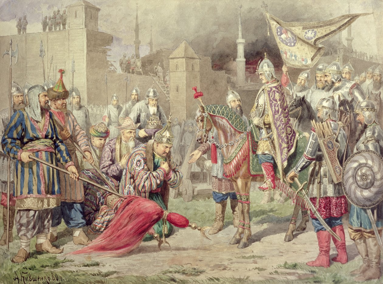 Tsar Ivan IV Vasilyevich den förskräcklige (1530-84) erövrar Kazan, 1880 av Aleksei Danilovich Kivshenko