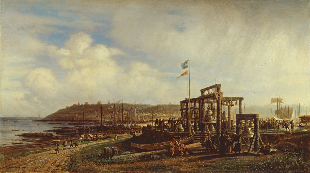 Klockstånd på en marknad i Nizhny Novgorod, 1862 av Aleksei Petrovich Bogolyubov