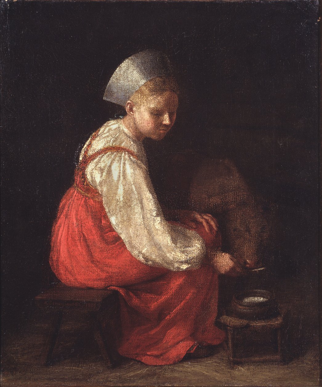En bondflicka med en kalv, 1829 av Aleksei Gavrilovich Venetsianov