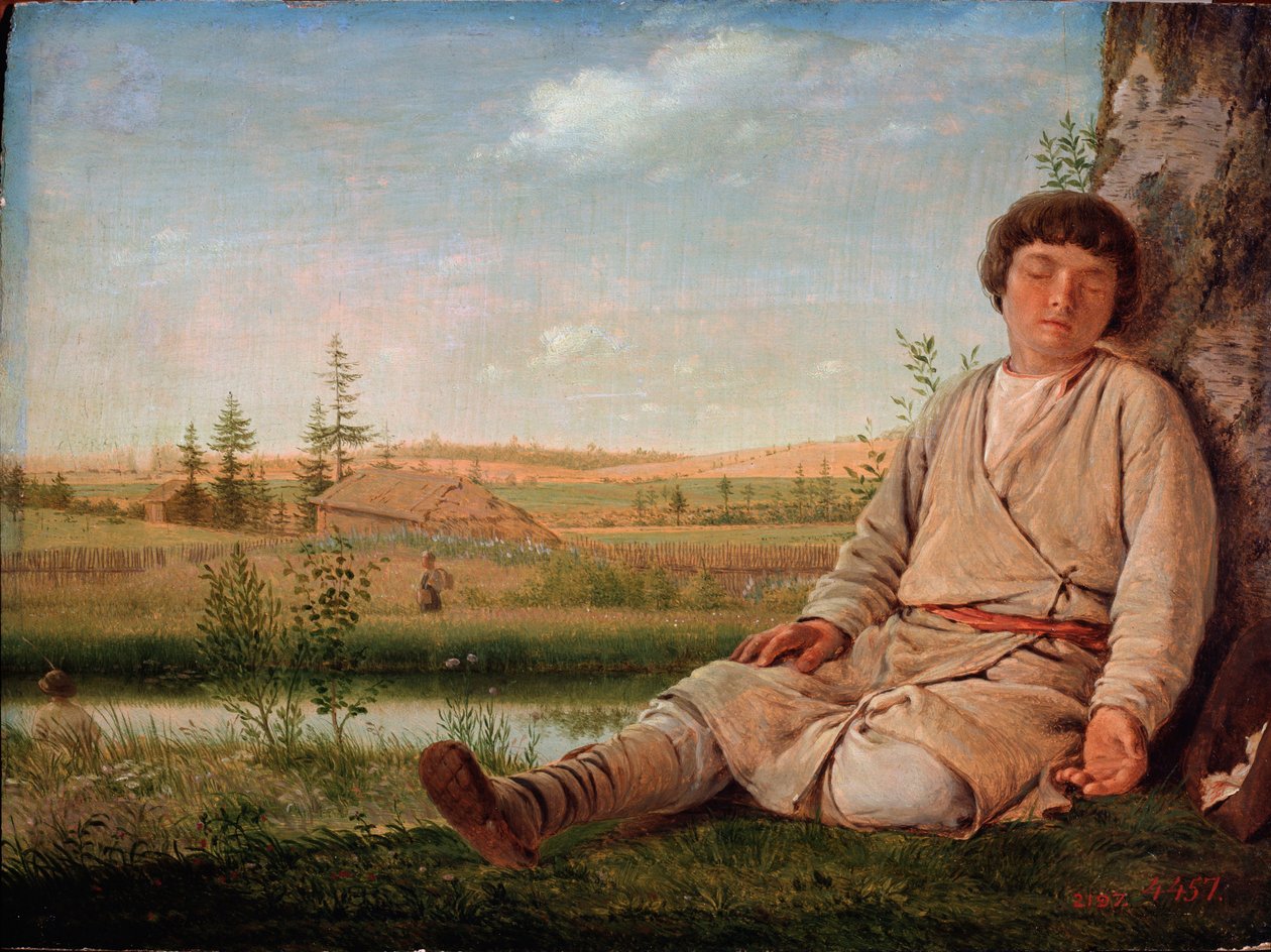 Garcon berger endormi (Sovande herdepojke) - Peinture de Alexey Gavrilovich Venetsianov (1780-1847), huile sur toile av Aleksei Gavrilovich Venetsianov