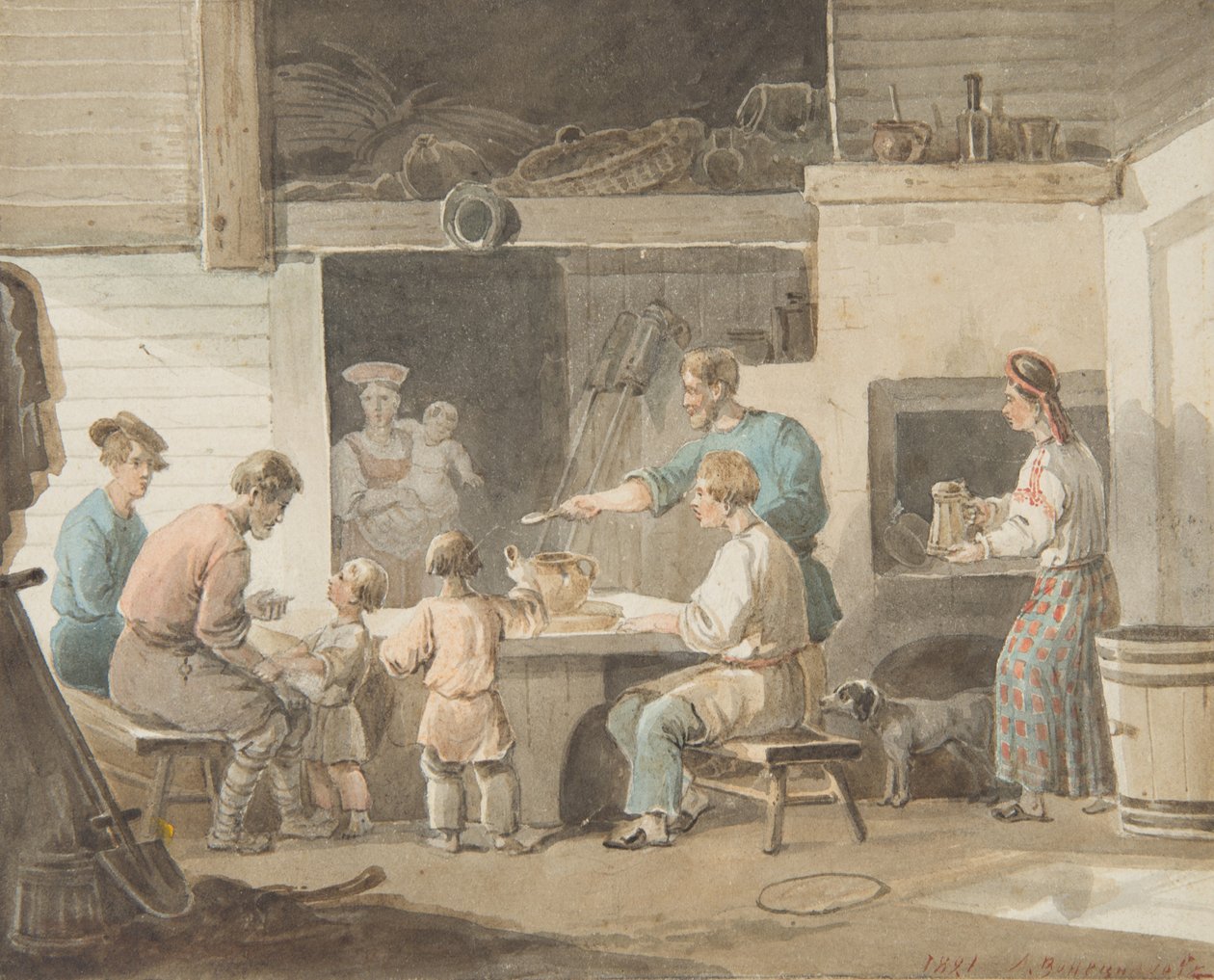 Lunchtid, 1821 av Aleksei Gavrilovich Venetsianov