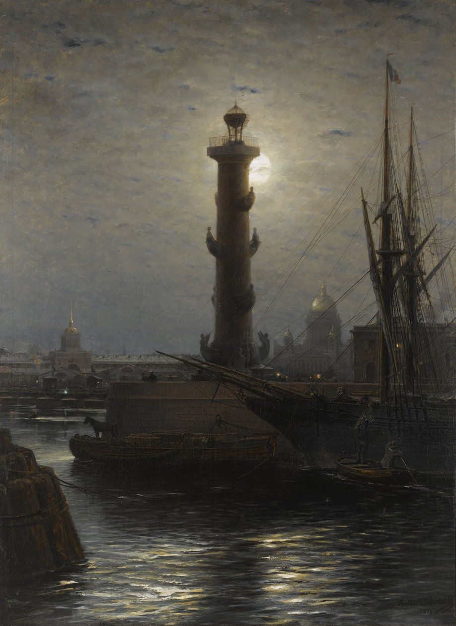 Rostralkolonnen nära börsen i St. Petersburg, 1878 av Aleksei Petrovich Bogolyubov