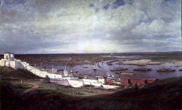 Utsikt över Nizhny Novgorod (olja på duk) av Aleksei Petrovich Bogolyubov