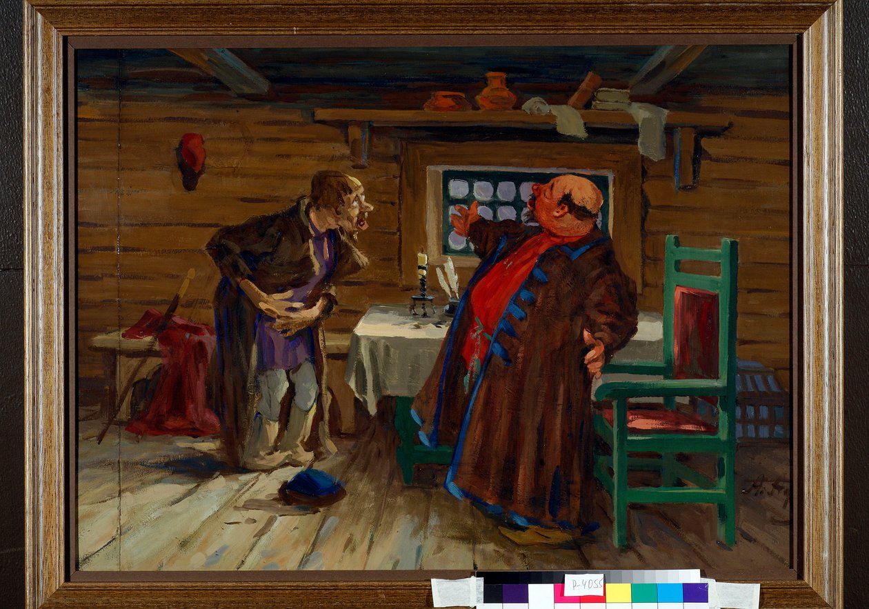 En patient går till en diakon för behandling - Verk av Aleksei Fyodorovich Afanasyev (Alexis Afanasyev) (1850-1920), cirka 1910, gouache på papper - En patient kom till diakonen... Gouache på papper av Aleksei Fyodorovich Afanasyev (1850) -1920), c1910 - 4 av Aleksey Fyodorovich Afanasiev