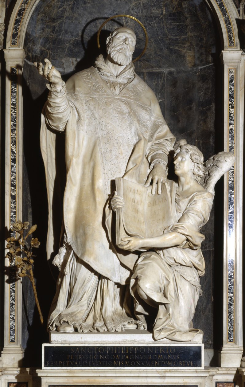 Saint Philip Neri med en ängel (marmor) av Alessandro Algardi