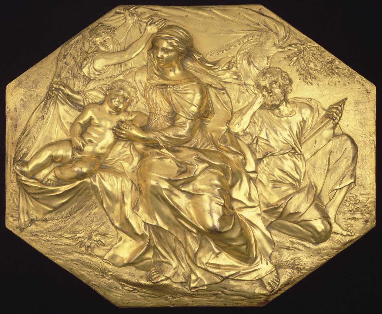The Rest on the Flight into Egypt, relief, c.1635-40 (förgylld brons) av Alessandro Algardi