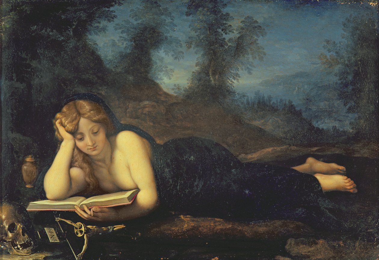 Maria Magdalena i öknen (olja på koppar) av Alessandro Allori