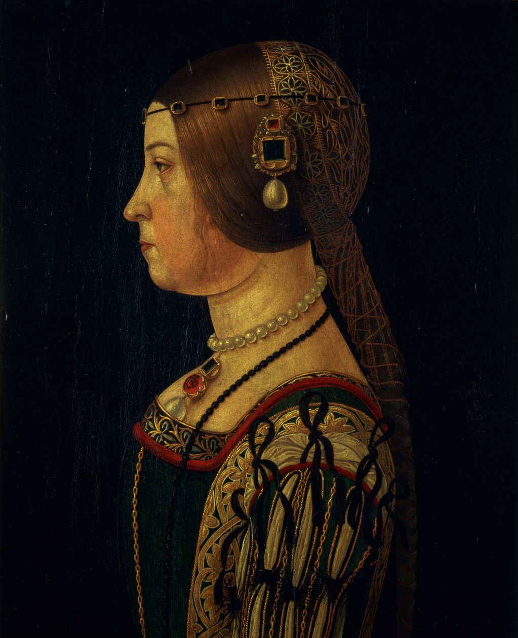 Porträtt av Barbara Pallavicino, ca 1520-28 (panel) av Alessandro, Araldi