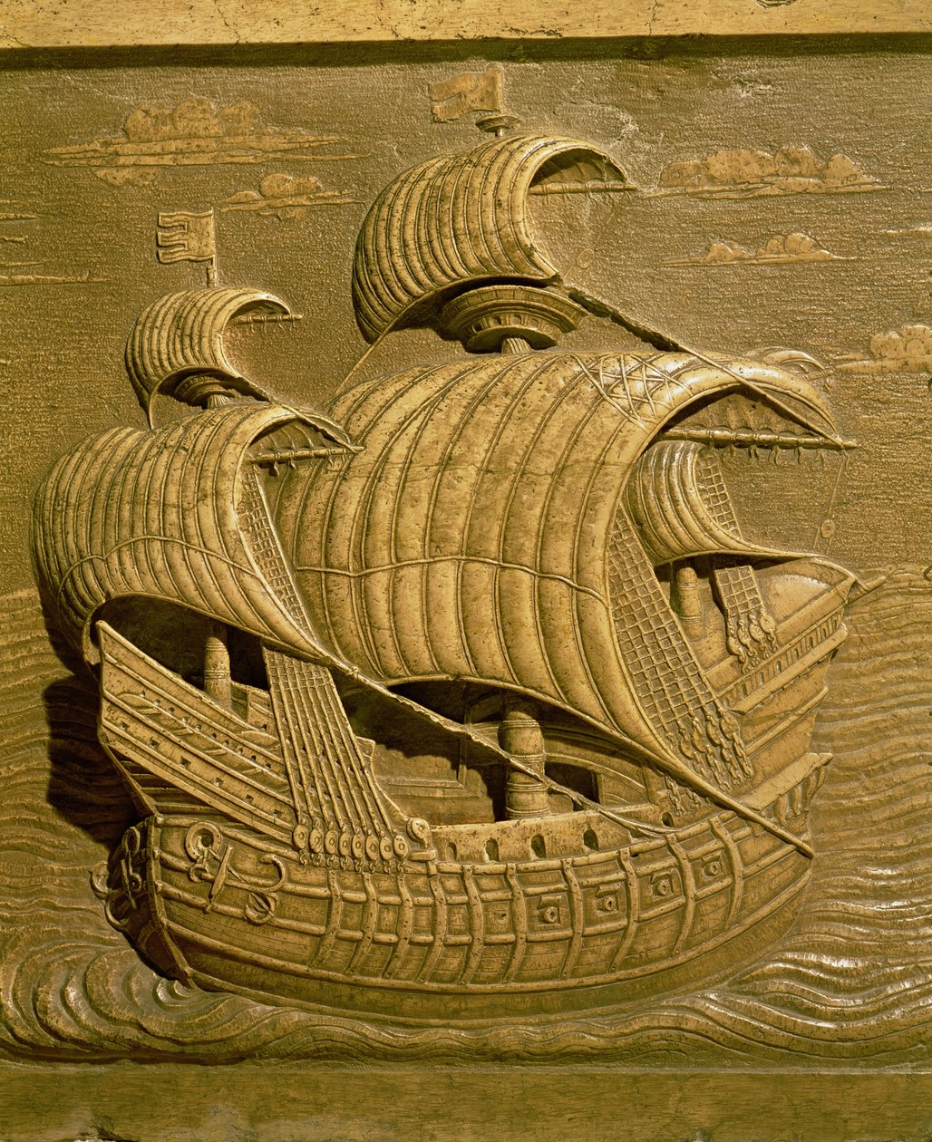 Relief föreställande en venetiansk galjon från Alessandro Contarinis grav (d.1553) av Alessandro Vittoria