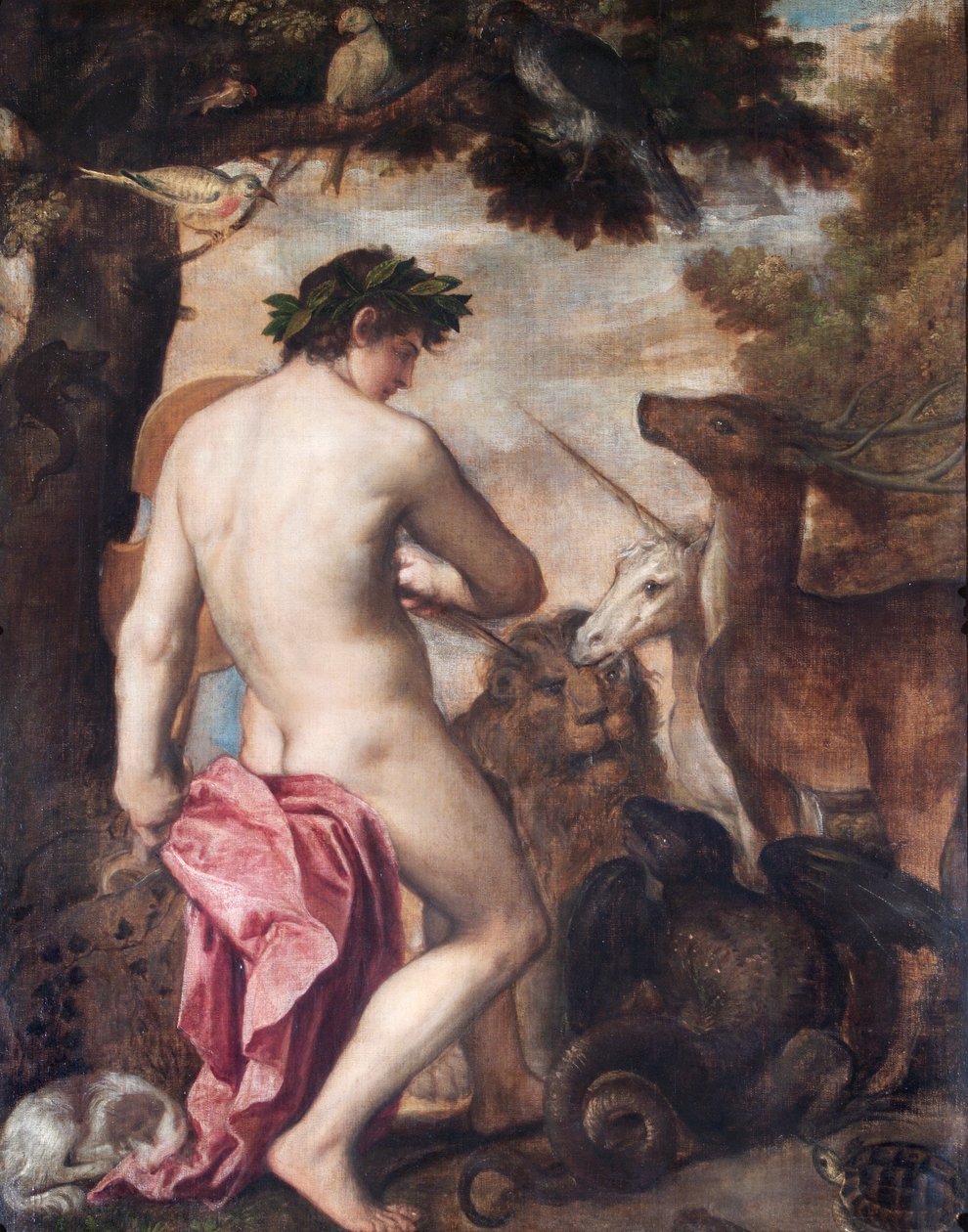 Orpheus Enchanting The Animals (olja på duk) av Alessandro (1588–1649) (attr. to) Titian (workshop of) and Padovanino