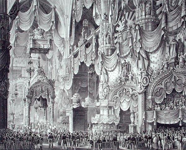 Kröning av Ferdinand I (1793-1875) i Milanos katedral av Alessandro (after) Sanquirico