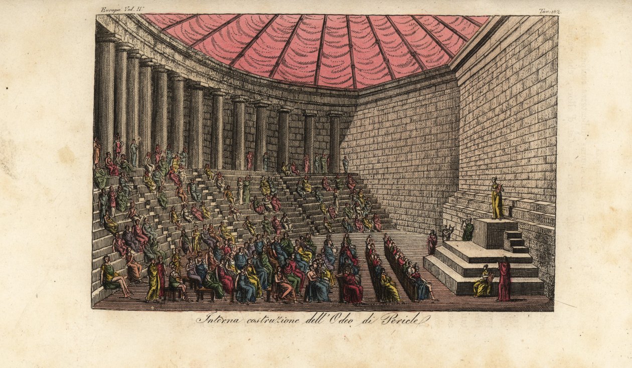 Interiör av Odeon of Athens eller Odeon of Pericles i Aten, Grekland av Alessandro (after) Sanquirico