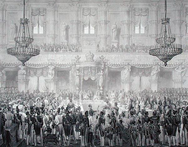 Statlig bankett för att markera tillfället av Ferdinand I:s kröning (1793-1875) av Alessandro (after) Sanquirico