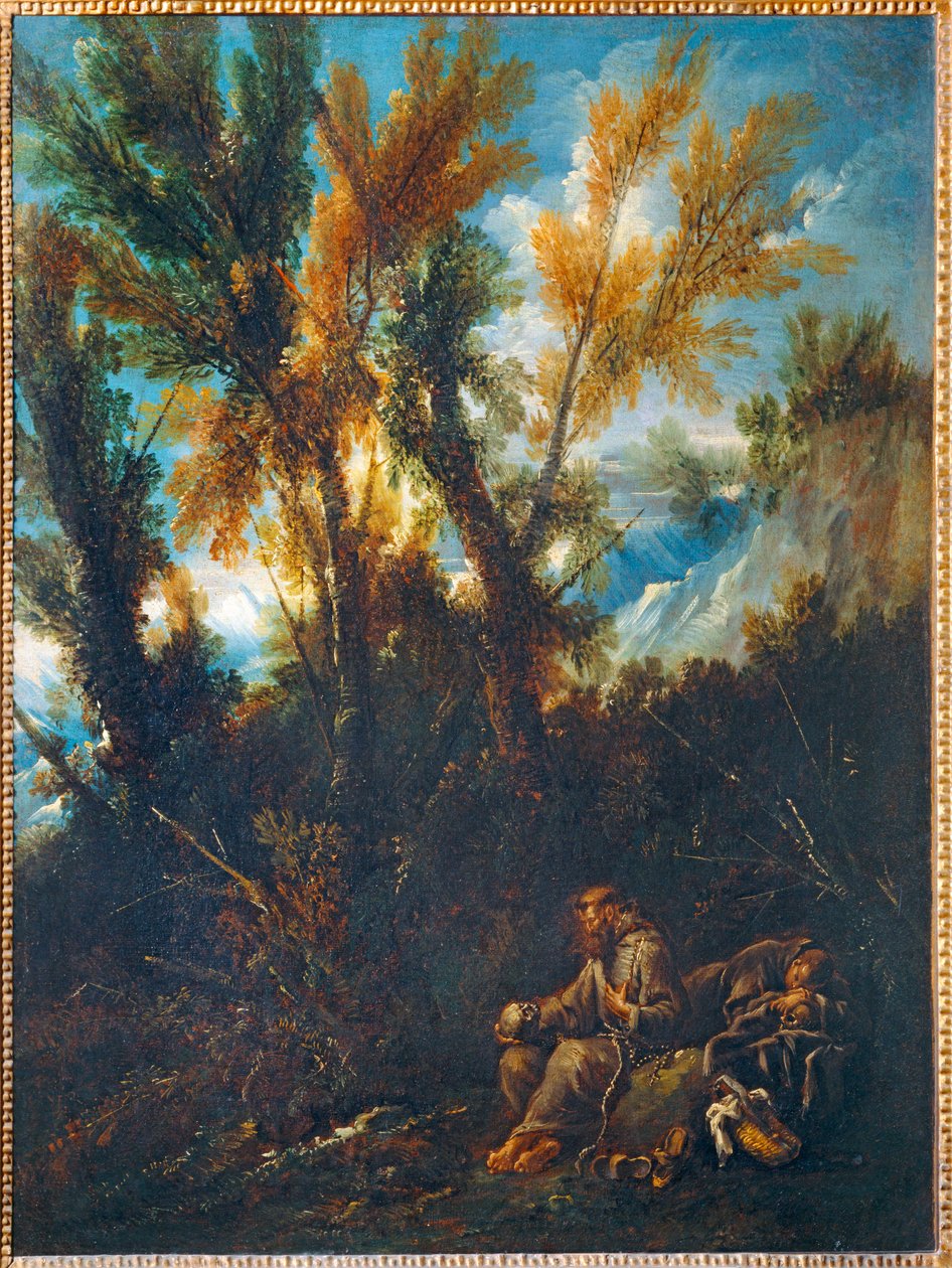 Deux ermites dans un bois - Två eremiter i en skogSt ... av Alessandro (style of) Magnasco