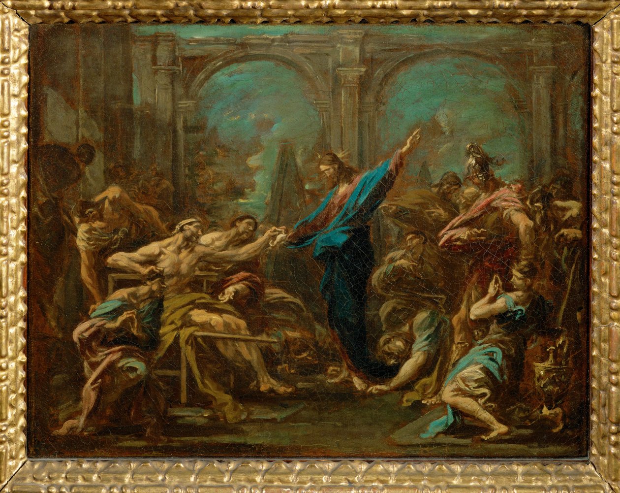 Jesus guerissant les paralytiques - Kristus helar de lama ... av Alessandro (style of) Magnasco