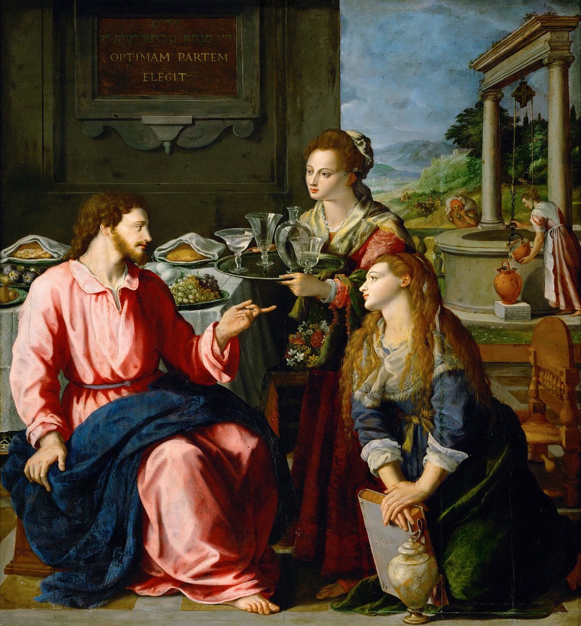 Kristus i huset av Marta och Maria, 1605 av Alessandro Allori