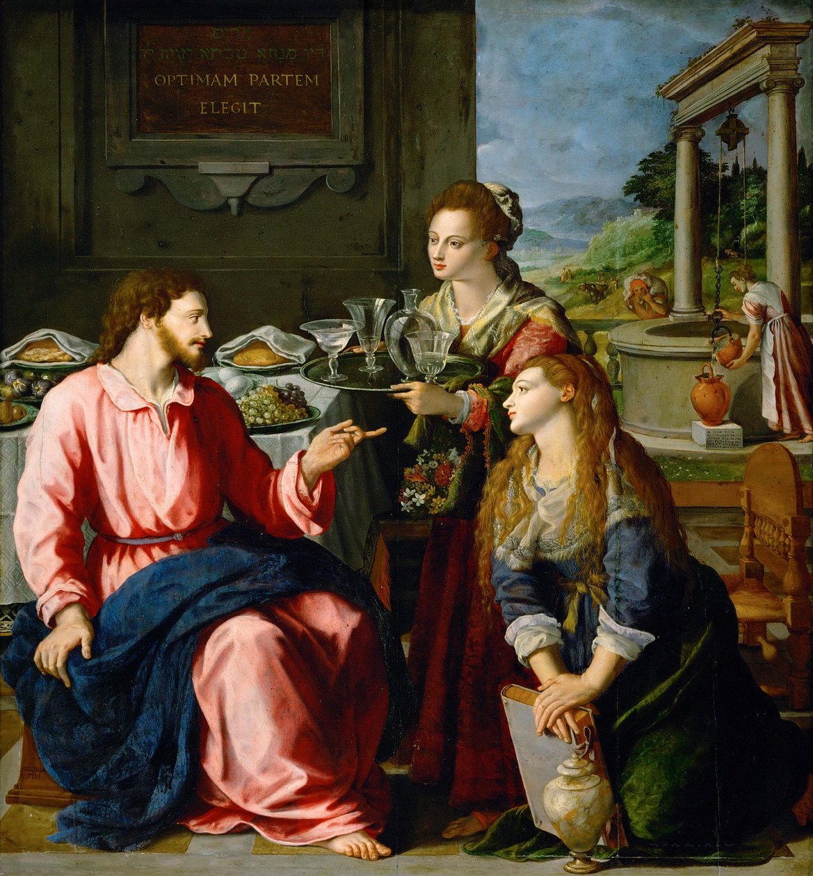 Tyska: Christus bei Maria und Martha Kristus i Marthas och Marias hus av Alessandro Allori