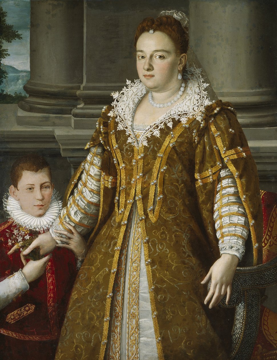 Porträtt av storhertiginnan Bianca Capello de Medici med sin son, ca 1580-1614 av Alessandro Allori
