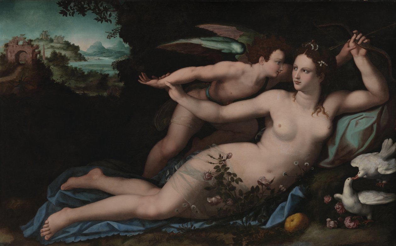 Venus avväpnar Amor av Alessandro Allori