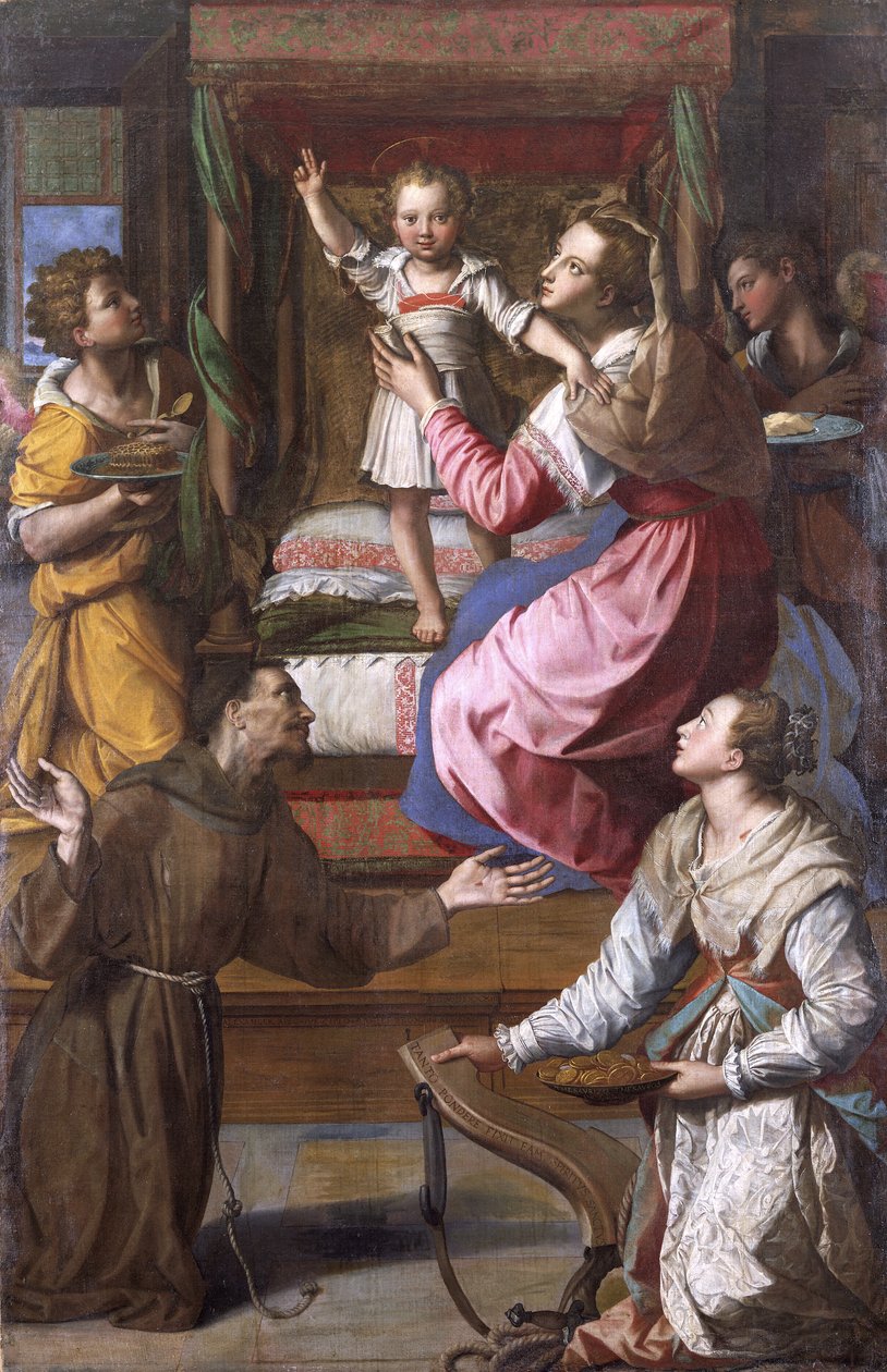 Jungfru Maria med barnet och helgonet Franciskus och Lucia av Alessandro Allori