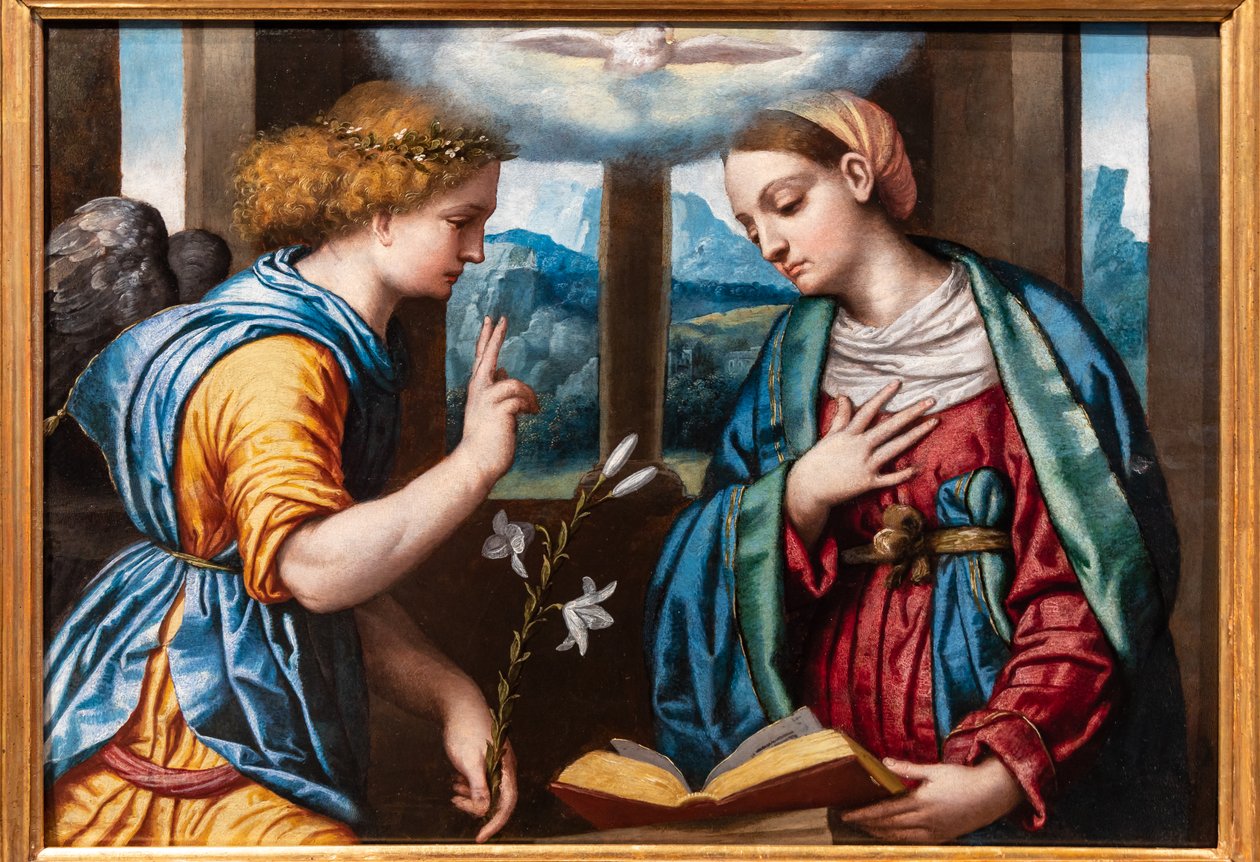 Annunciation, c.1535-40 (olja på panel) av Alessandro Bonvicino Moretto