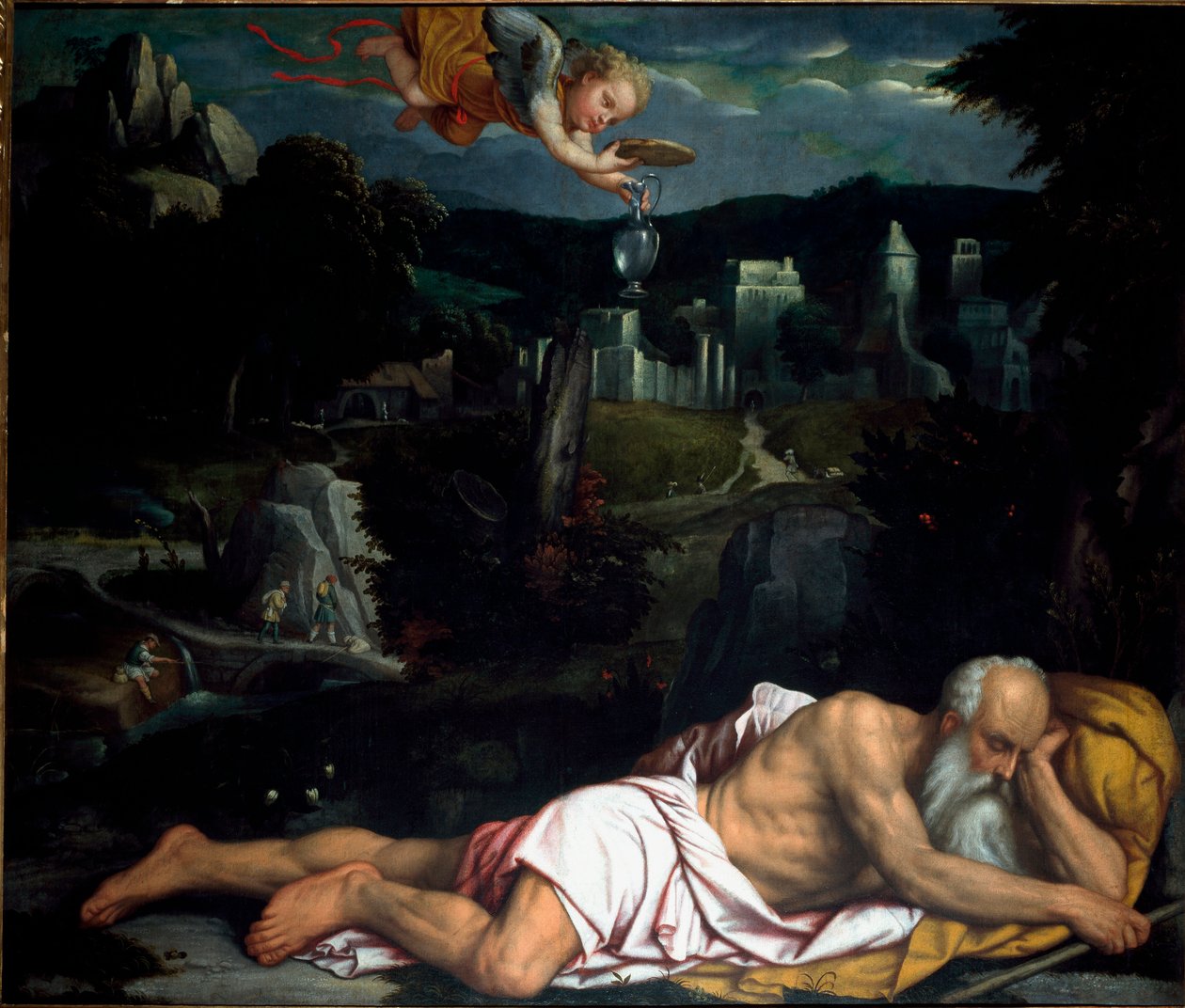 Elie sover Målning av Alessandro Bonvicino dit il Moretto (1498-1554) Old Cathedral, Brescia av Alessandro Bonvicino Moretto