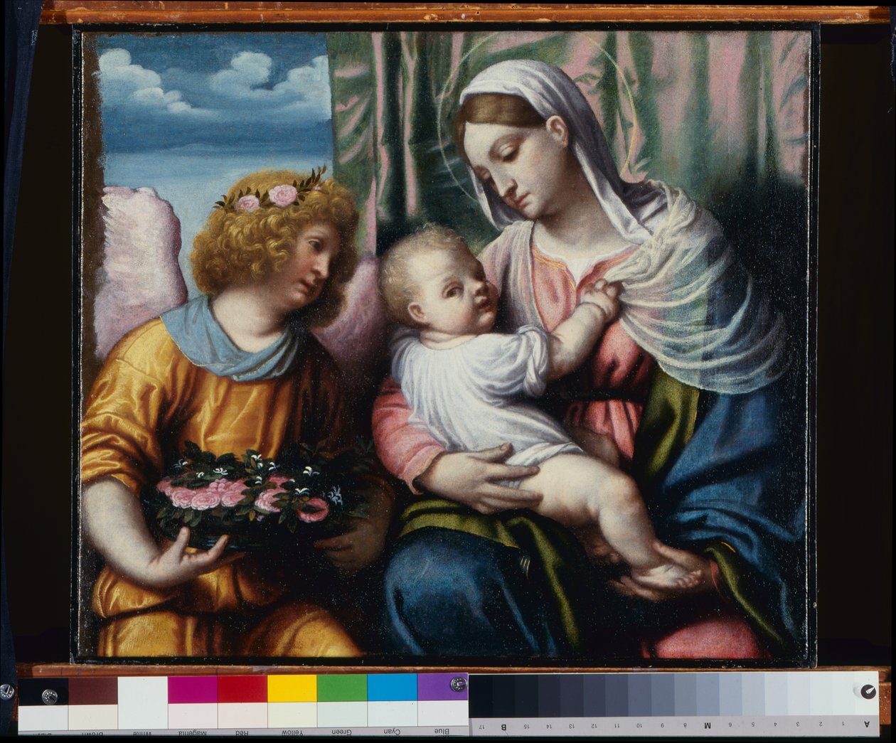 Madonna med barn och en ängel av Alessandro Bonvicino Moretto
