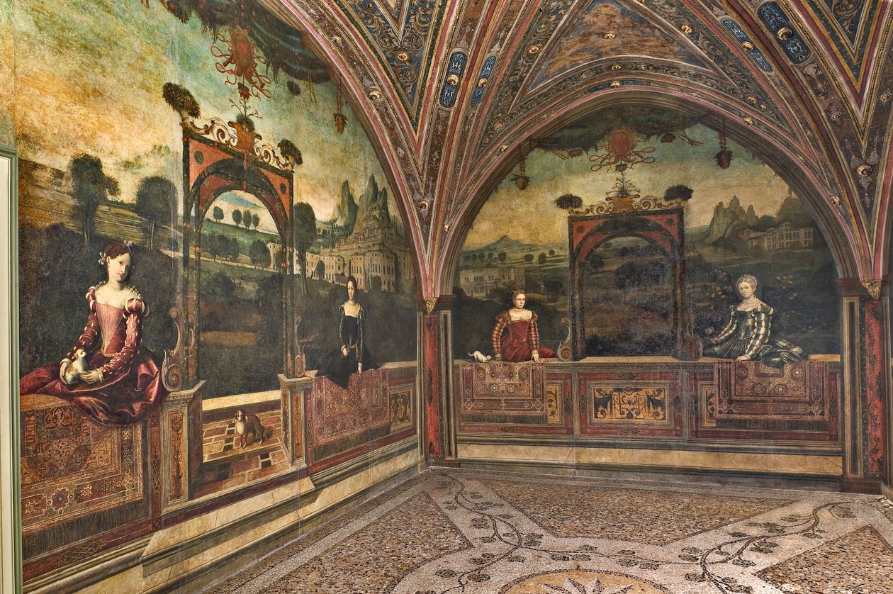 Small Room of the Noble Ladies (olja på duk limmad på väggarna) av Alessandro Bonvicino Moretto