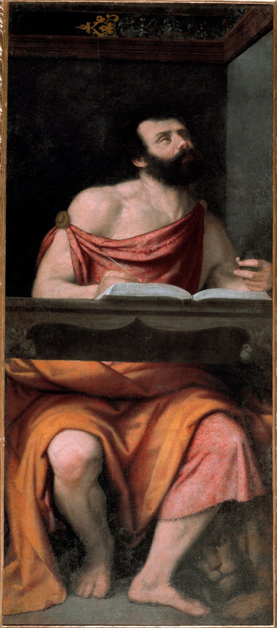 St Mark the Evangelist (olja på duk av Alessandro Bonvicino Moretto