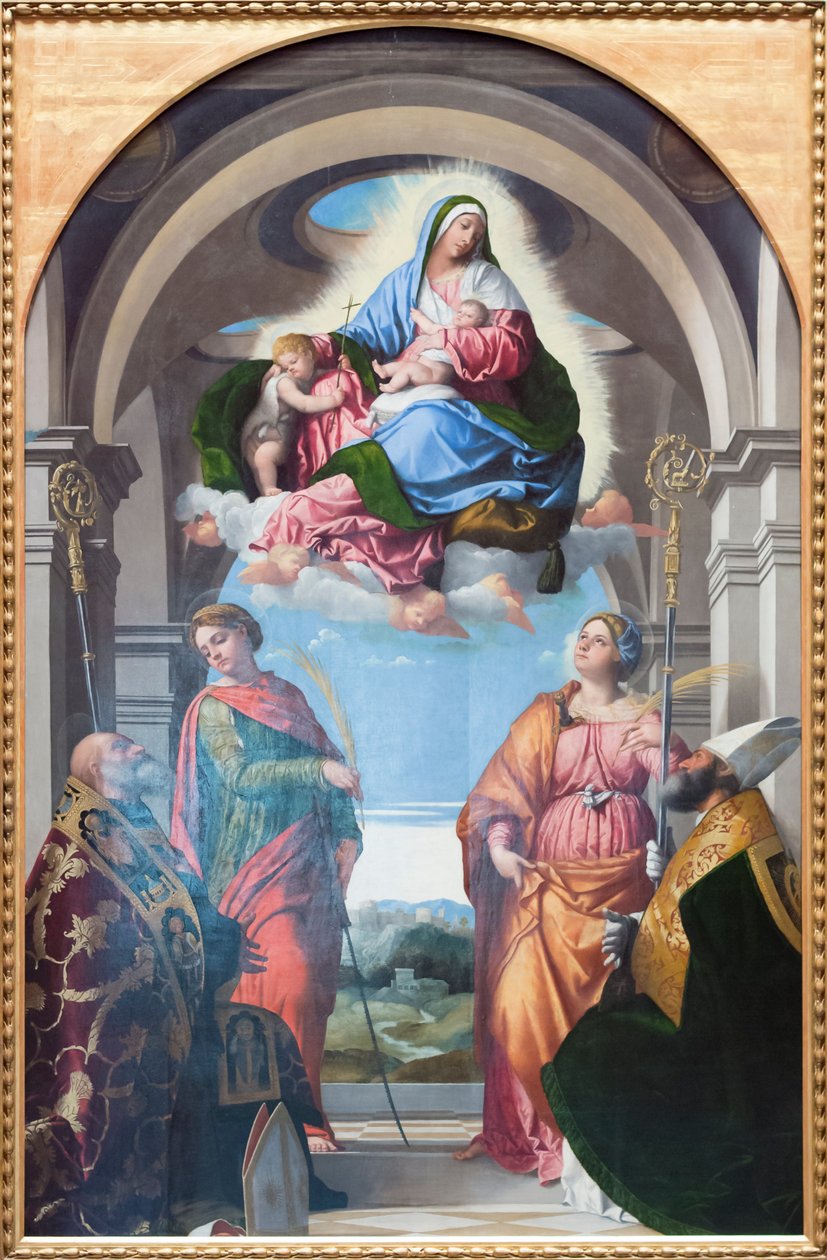 Jungfru Maria med barnet och Johannesbarnet av Alessandro Bonvicino Moretto