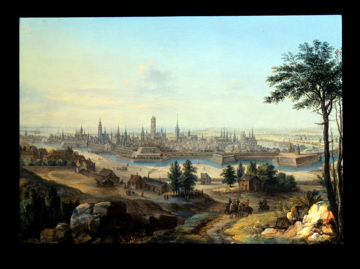 Utsikt över Danzig; Capriccio Utsikt över ett palats (metall: försilvrad koppar) av Alessandro Greuenbroeck