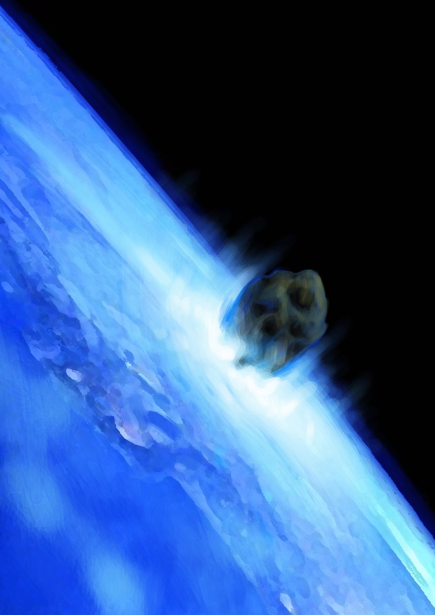 En asteroid som faller ut mot jorden, världens ände. Teckning av Alessandro Lonati. 2012. av Alessandro Lonati
